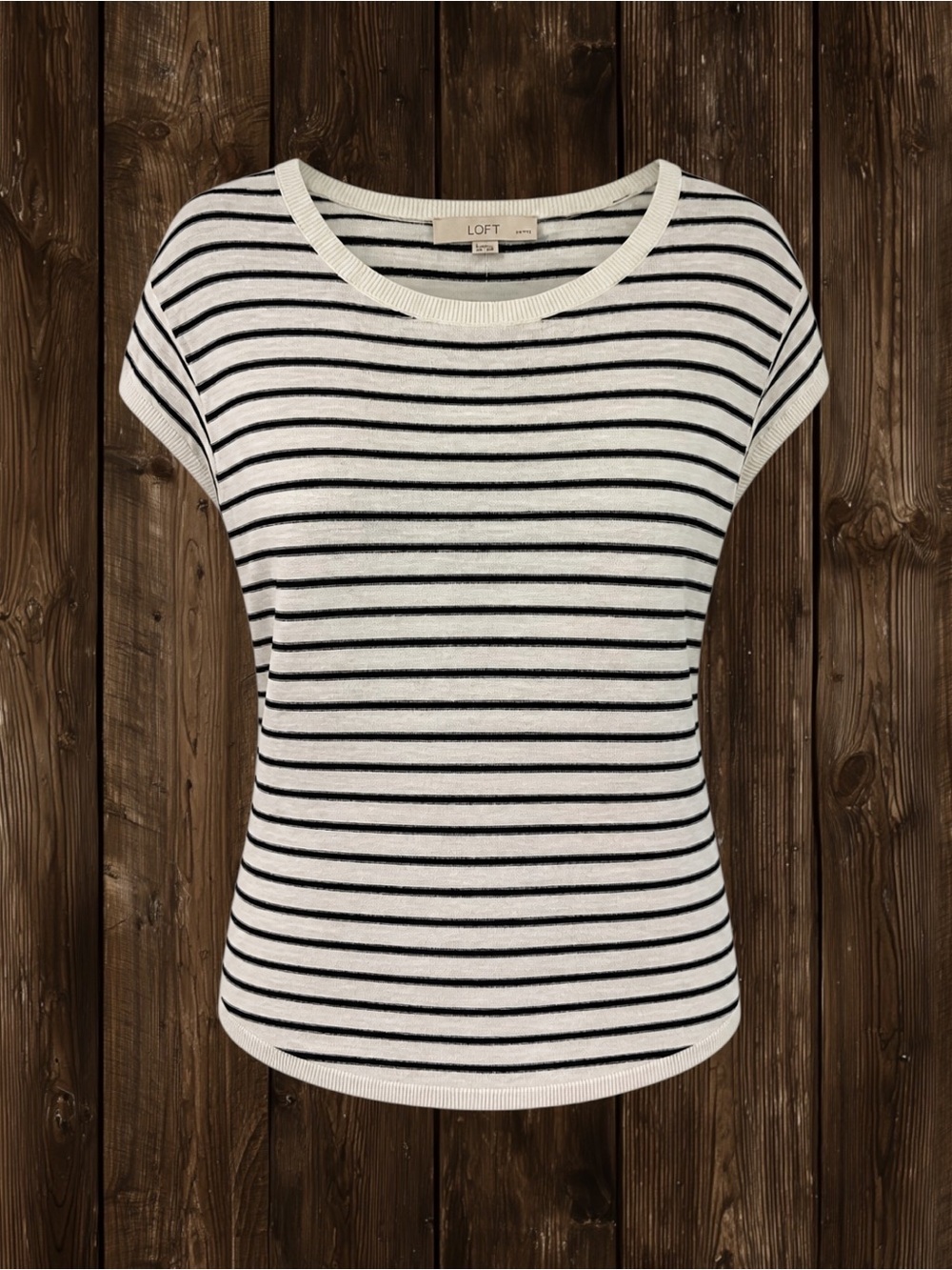 NWOT LOFT White and Black Stripe Short Sleeve Tee